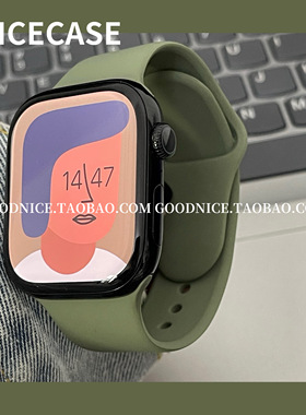 NICECASE高级感军绿色硅胶表带适用苹果S10代iWatchs98se百搭时髦