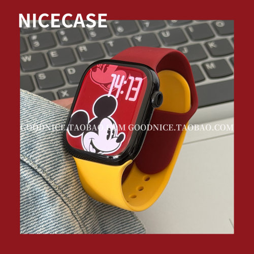 NICECASE酷酷潮牌新年红黄拼色表带适用s11苹果iwatch10代se3舒适