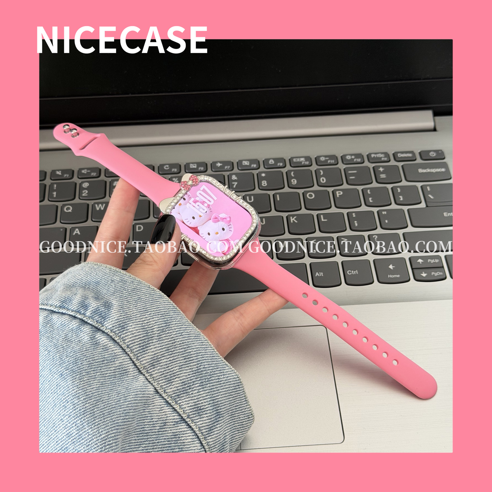 高级感kt闪钻蝴蝶结表壳框适用iwatchs11苹果applewatchs10潮牌se