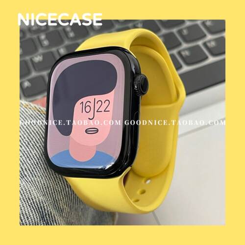 ins美式小众黄色硅胶表带适用苹果iwatchs10代s987se新款百搭S11