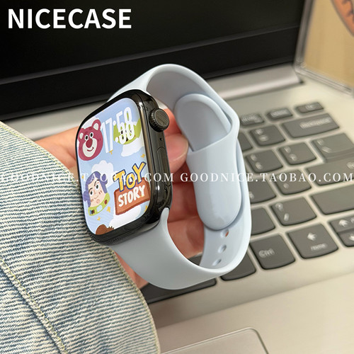 春日浅蓝运动硅胶表带适用苹果applewatchs11代iwatchs10s98se新