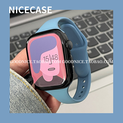 NICECASE牛仔蓝奶茶色小蛮腰硅胶表带适用苹果s10代iwatchs98se新