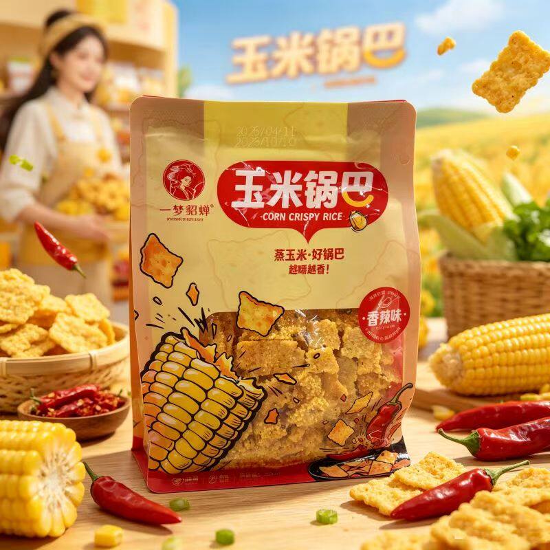 一梦貂蝉玉米锅巴五黑豆香香辣味麻辣牛排味麻辣味蒸煮非油炸零食