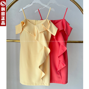 荷叶显瘦 连衣裙设计师小礼裙生日party吊带裙短款 夏新款 韩国代购