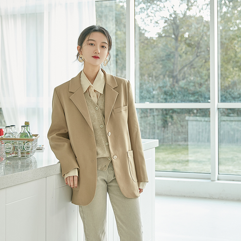 织时【女王节新品】气质休闲两色西装女士外套2021春新款西服上衣