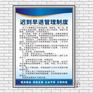 迟到早退管理制度工厂岗位职责车间标识仓库规章规程公司上墙贴纸