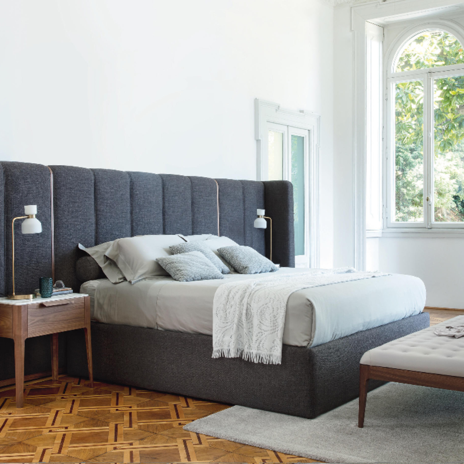 新中式高档会所宋代美学样板间别墅主卧实木双人床设计师全屋定制