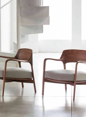 porada家具北美黑胡桃休闲椅意式极简设计师酒店接待沙发椅定制