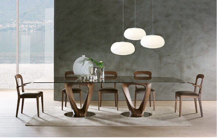 意大利Porada黑胡桃餐桌意式极简实木餐桌轻奢酒店餐椅来样可定制