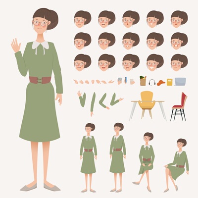 an/flash/ai可拆分男女办公职场白领主妇医生矢量人物人设素材