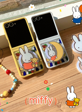 ins韩风卡通可爱小兔子抱小熊适用三星Zflip7手机壳折叠屏zflip6/5磁吸支架全视窗防摔小米MIX Flip保护套女