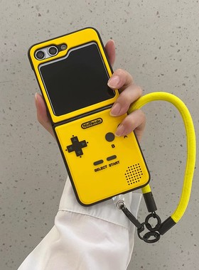 ins潮牌立体黄色游戏机适用Galaxy三星Zflip6手机壳新款zflip4折叠屏zflip3防摔w23flip保护套带手绳zflip5套