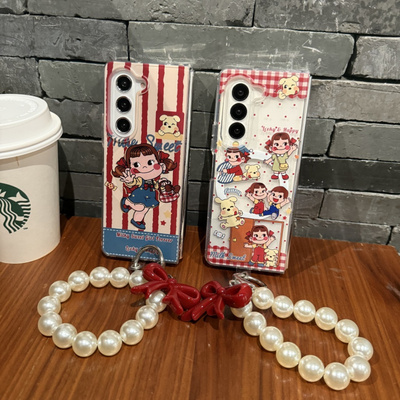 ins复古条纹不二家牛奶妹适用三星zfold7手机壳折叠屏fold5手绳FOLD6磁吸支架W24防摔ZFold3个性W23保护套w22