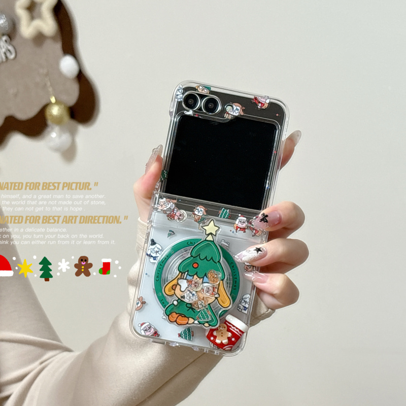 ins韩系卡通可爱圣诞树哭娃适用三星GalaxyZFlip7手机壳创意新款zflip6磁吸支架手链zflip5全包防摔保护套女