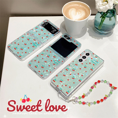 韩系ins贝壳纹小清新樱桃适用三星Zflip7手机壳zflip5新款fold6折叠屏FOLD5个性Fold4防摔W22手链W24保护套女