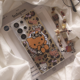 ins韩系卡通个性 防摔保护套女 豹纹KT猫适用三星GalaxyS25Ultra手机壳s24plus磁吸支架S23ultra手链s25