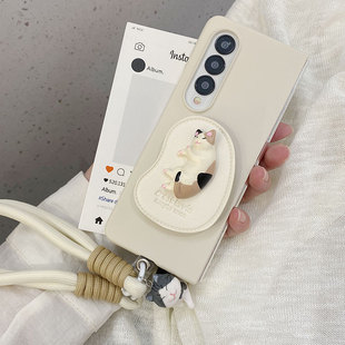 ins韩风简约卡通立体可爱小猫咪三星zfold7手机壳FOLD6折叠屏fold5手绳FOLD4支架W24防摔Fold3个性W23保护套