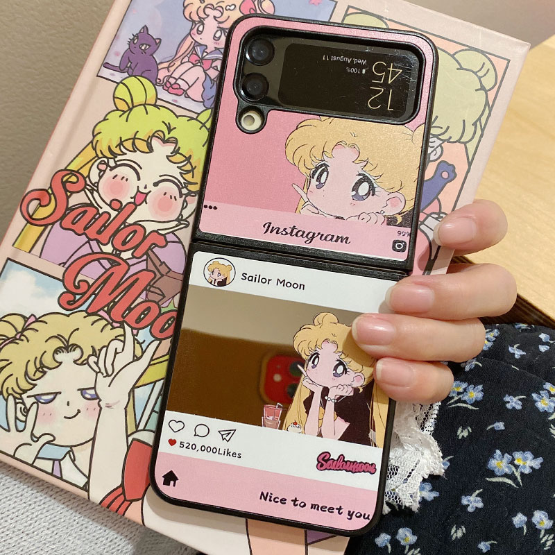 适用华为PuraX手机壳Pocket2韩风ins镜子卡通美少女战士OPPOFindN3Flip折叠屏三星ZFlip7/6/54小米mixflip2套