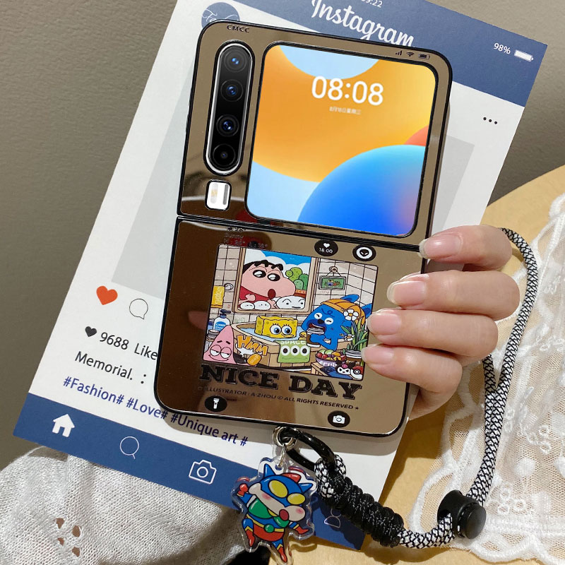 适用华为PuraX手机壳Pocket2韩风ins镜子卡通蜡笔小新OPPOFindN3Flip折叠屏三星ZFlip7/6/5/4小米mixflip2套