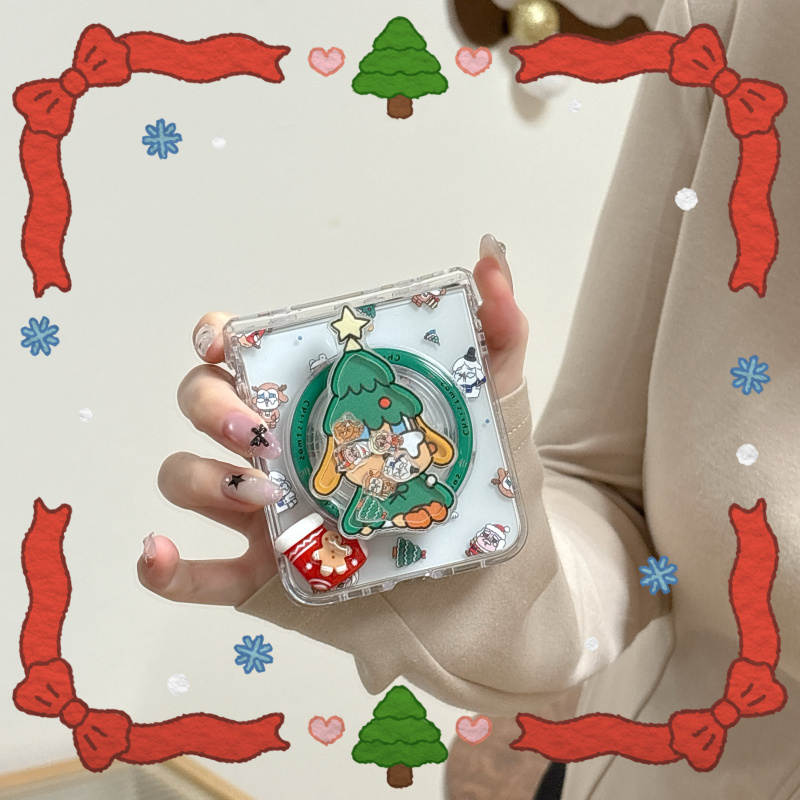ins韩系卡通圣诞树哭娃适用华为puraX手机壳Pocket2磁吸支架小米MIXFlip折叠屏OPPOFindN3Flip荣耀MagicV2套