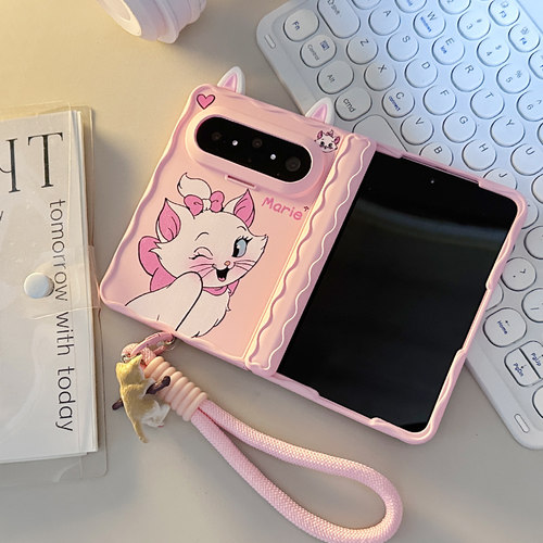 ins日韩少女立体可爱卡通玛丽猫适用华为puraxmax手机壳新款折叠屏保护套puraX2手链x max中轴全包防摔外壳女