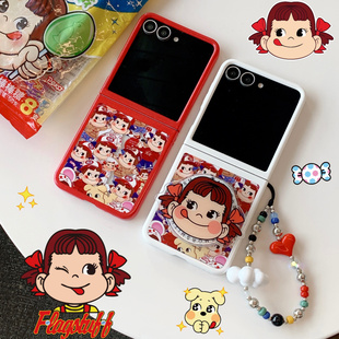 韩系ins卡通不二家牛奶妹适用三星Zflip7手机壳折叠屏zflip6 5磁吸支架华为Pocket2小米MIXFlip保护套手链女