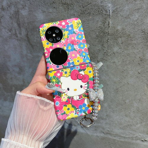 适用华为PuraX手机壳Pocket2折叠屏日韩ins彩色花朵KT猫OPPOFindN3Flip三星zflip6/5/4小米mixflip硬壳少女款