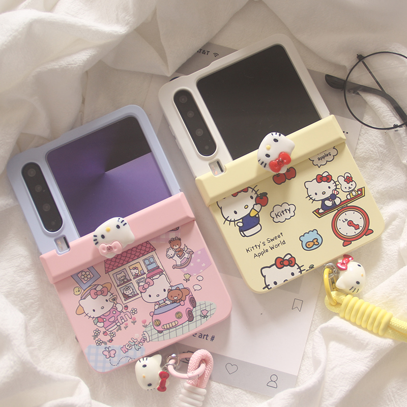 ins韩系可爱少女KT猫适用华为Purax手机壳pocket2小米MIXFlip2荣耀MagicV三星zflip765旋转OPPOFindN3Flip套