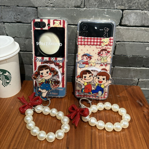 ins复古条纹不二家牛奶妹适用Galaxy三星Zflip7手机壳折叠屏zflip5磁吸支架zflip6手链ZFLIP4/3折叠屏保护套