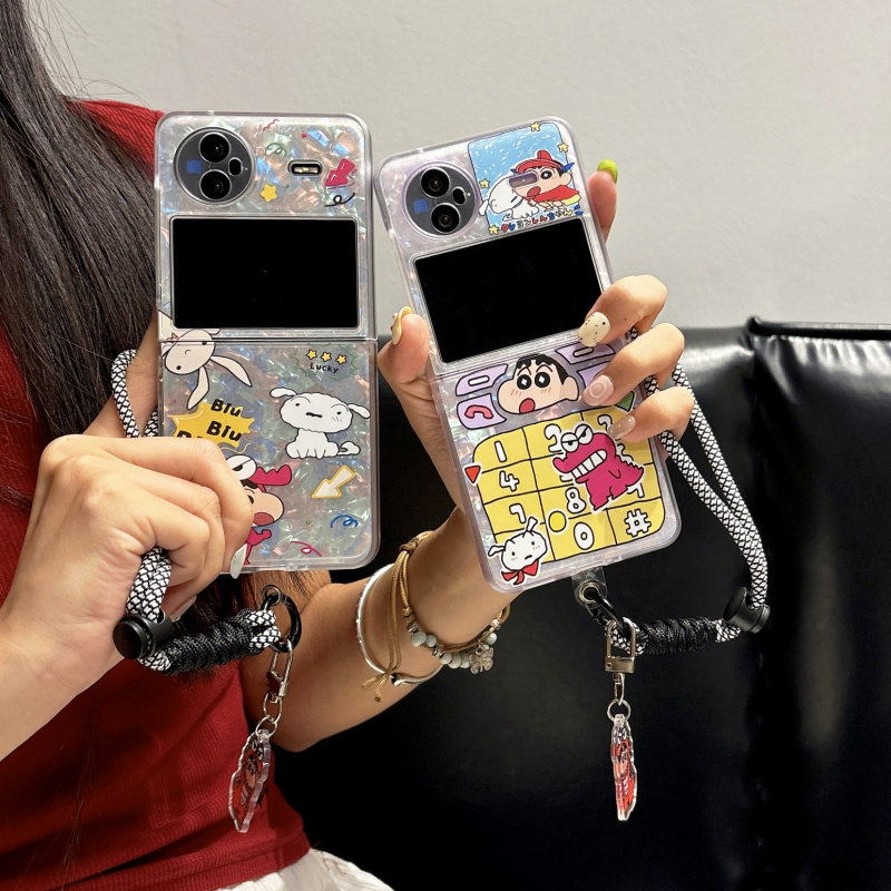ins韩风可爱卡通电话机蜡笔小新适用于VIVOXFLIP手机壳新款创意vivo xflip小折叠屏全包手链防摔保护套女款