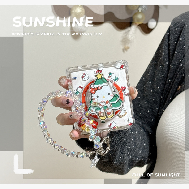 ins韩系卡通圣诞树KT猫适用华为puraX手机壳Pocket2磁吸支架小米MIXFlip折叠屏OPPOFindN3Flip荣耀MagicV2套