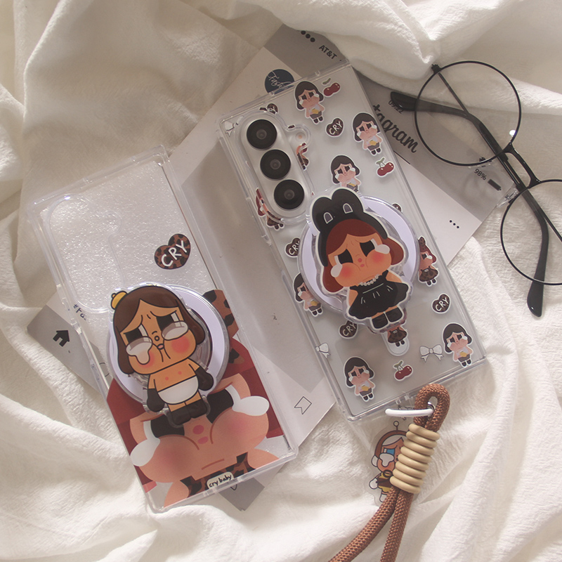 ins韩系卡通可爱哭娃适用三星zfold7手机壳fold5折叠屏FOLD6手绳W24防摔ZFold4磁吸支架W23保护套fold3女款