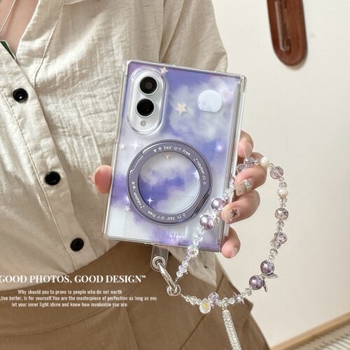 适用三星GalaxyZFold8手机壳渲染渐变紫色夜空zfold8Ultra全包中轴防摔保护套ZFold5/6旋转360度支架壳zfold7