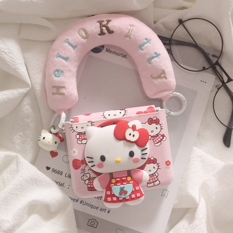 ins立体卡通可爱KT猫适用华为puraX手机壳摩托罗拉Razr60/Razr50手链折叠屏三星zflip7/6/5/4/3磁吸支架套女