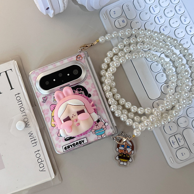 ins韩系ins立体粉色豹纹哭娃适用华为puraxmax手机壳新款折叠屏保护套puraX2斜跨手链磁吸支架xmax防摔外壳女