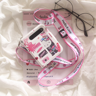 适用华为puraX手机壳ins日韩笔记本少女卡通KT猫小米mixflip2折叠屏荣耀MagicVFlip斜跨绳三星zflip65保护套