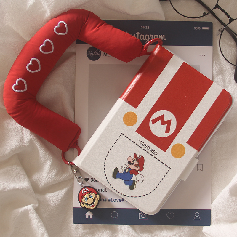 ins日系卡通超级玛丽适用华为purax手机壳新款不折叠书本壳puraX典藏版全包皮质手机套毛绒手提链外壳网红