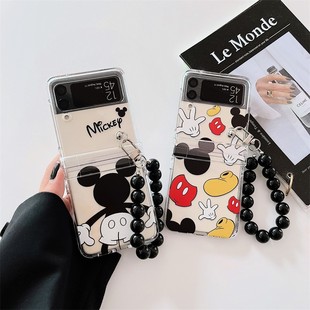ins日韩卡通可爱米奇适用于三星zflip7手机壳ZFlip4 zflip6保护套女 3折叠屏三星zflip5全包防摔手链新款