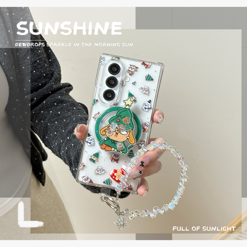 韩系ins可爱卡通圣诞树哭娃适用三星FOLD7手机壳fold5折叠屏磁吸支架FOLD6全包中轴保护套女款手链