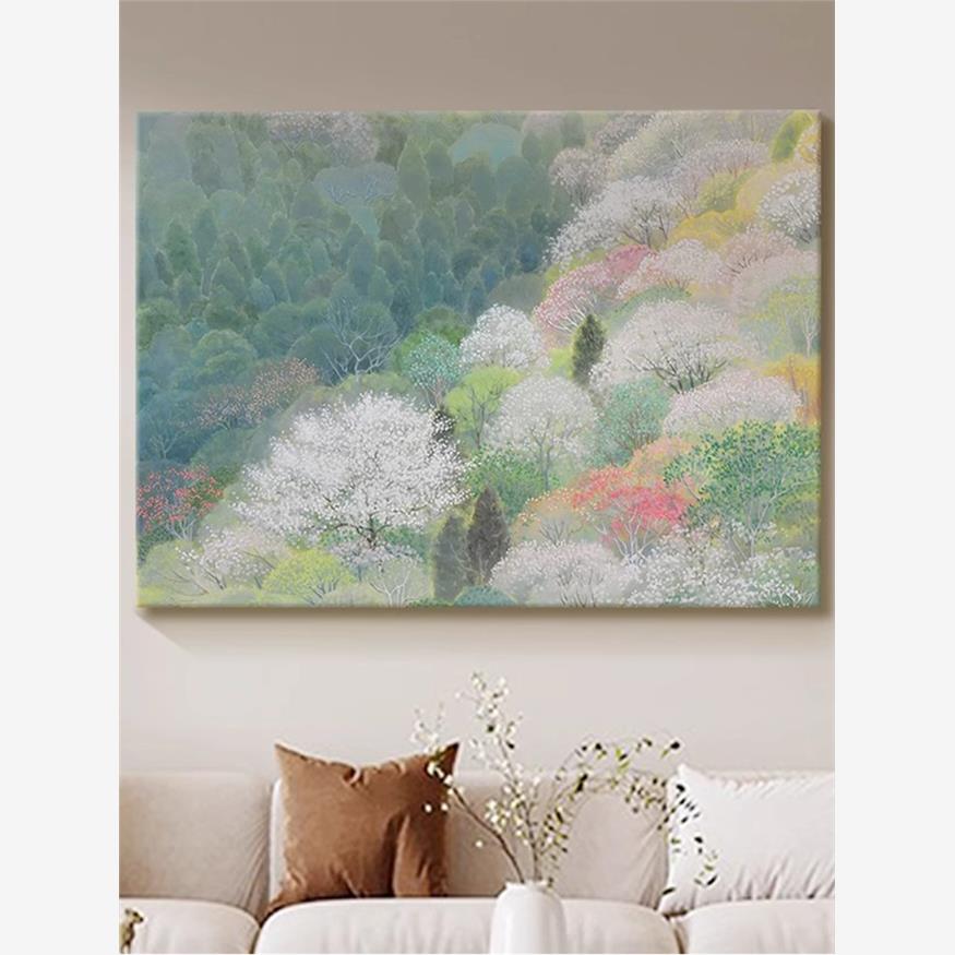 樱花奶油风格壁画客厅沙