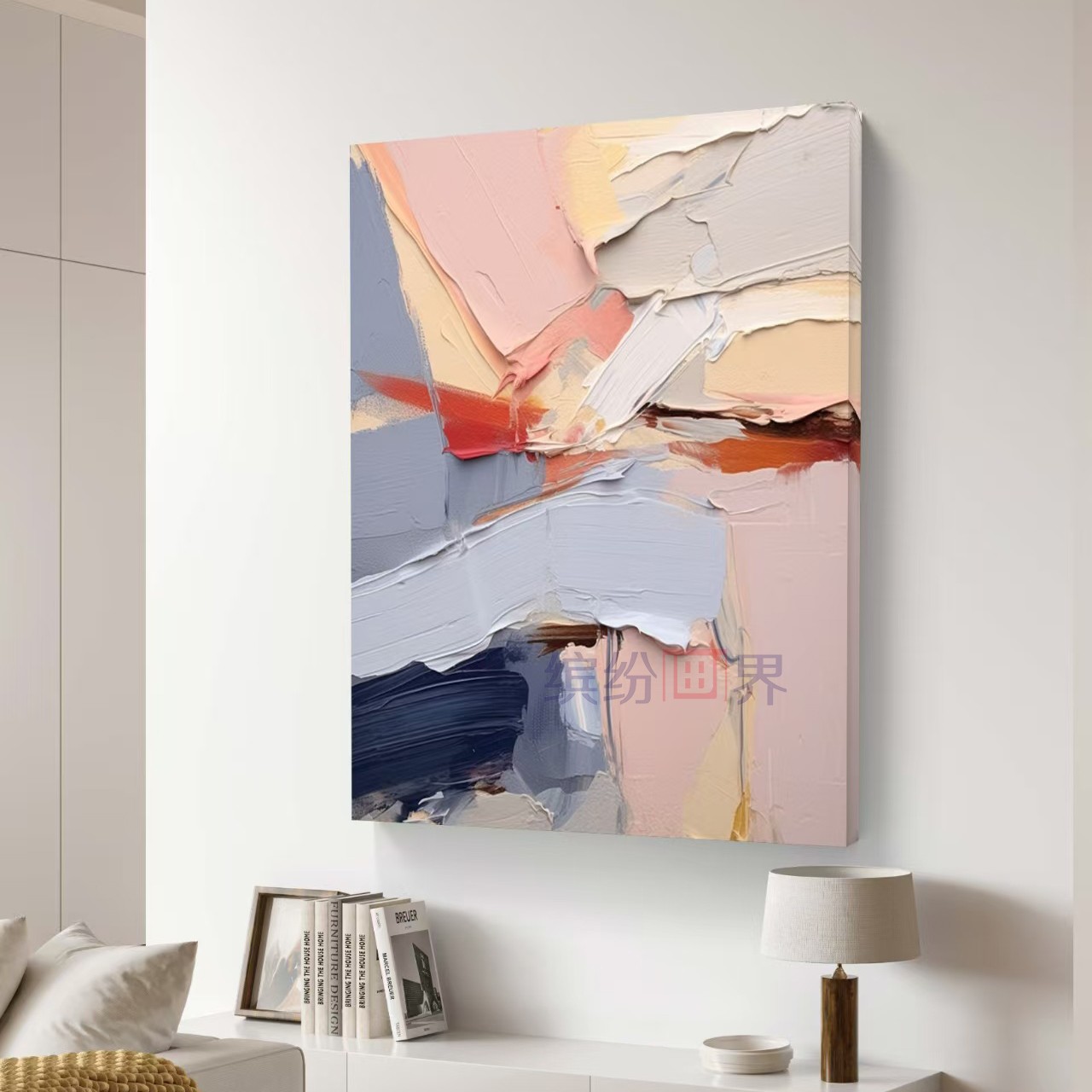 现代手绘肌理油画客厅玄关背景墙装饰画抽象色彩海岸风景艺术画