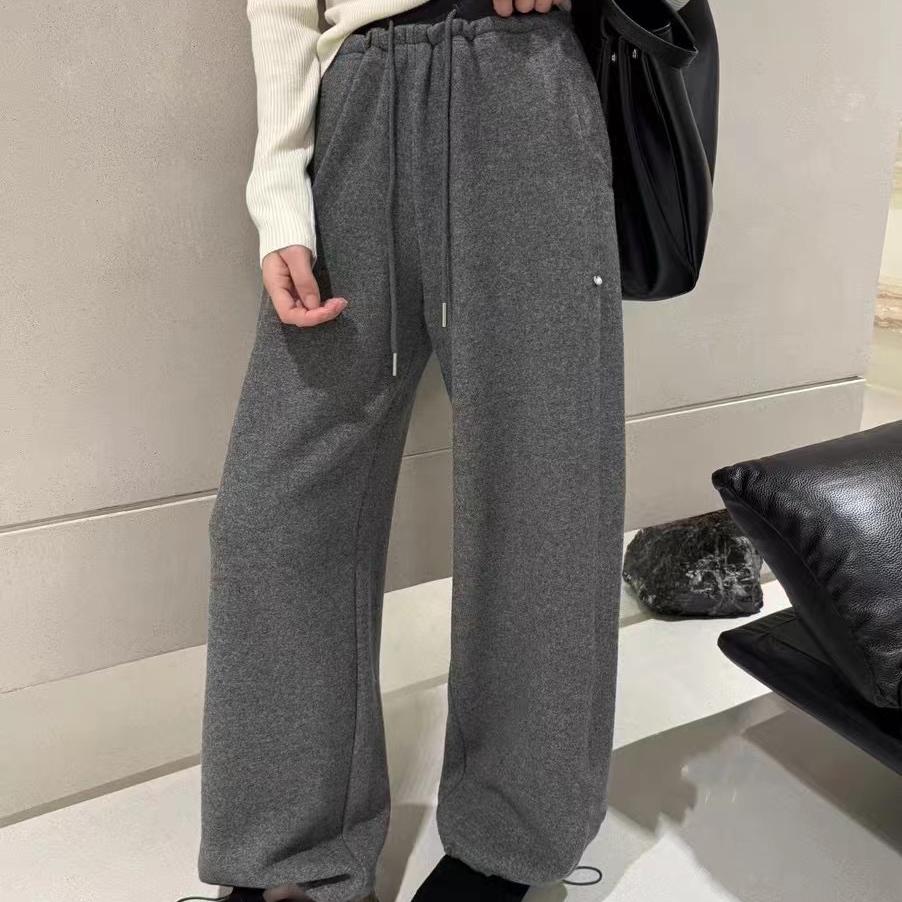 2024冬季高腰羊绒加绒抽绳阔腿裤