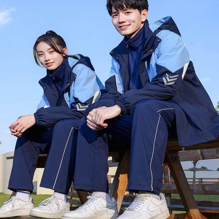 冲锋衣校服套装中学生三件套冬季加厚学院风高中生初中生班服秋装