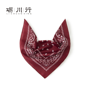 复古酒红腰果花印花纯棉小方巾多功能骑行围脖防晒装饰巾男女通用