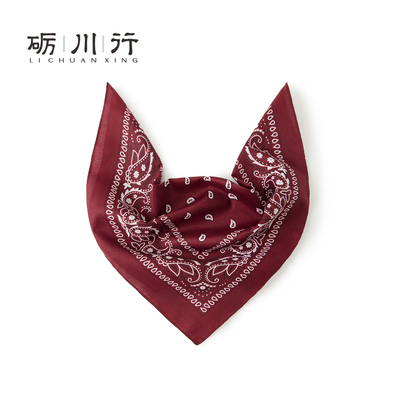 复古酒红腰果花印花纯棉小方巾