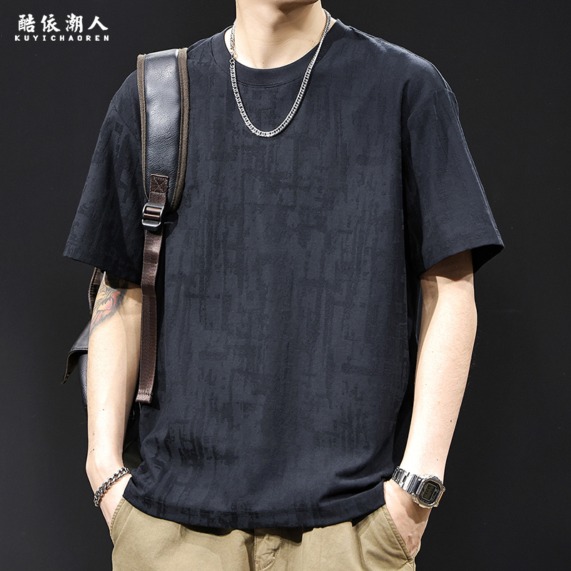 肌理感提花短袖t恤男夏季2025新款大码高端衣服潮牌男款半袖体恤