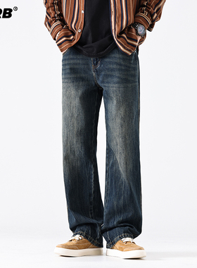 RHRB宽松直筒牛仔裤男春秋水洗美式复古高街阔腿休闲长裤裤子夏季