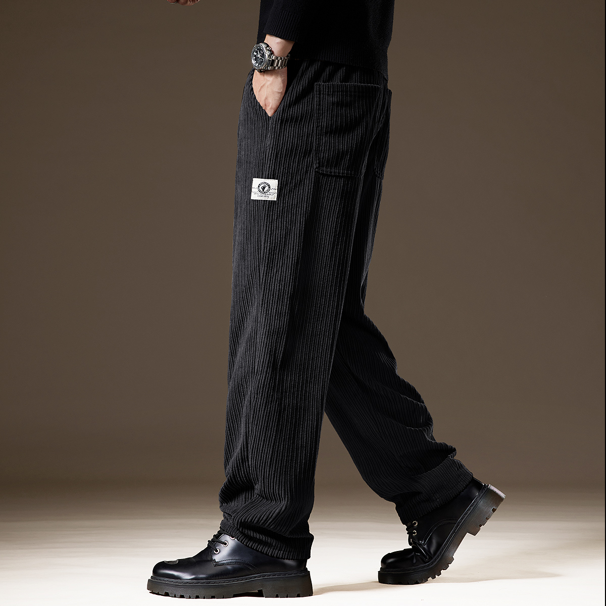 粗条纹灯芯绒直筒休闲裤长裤