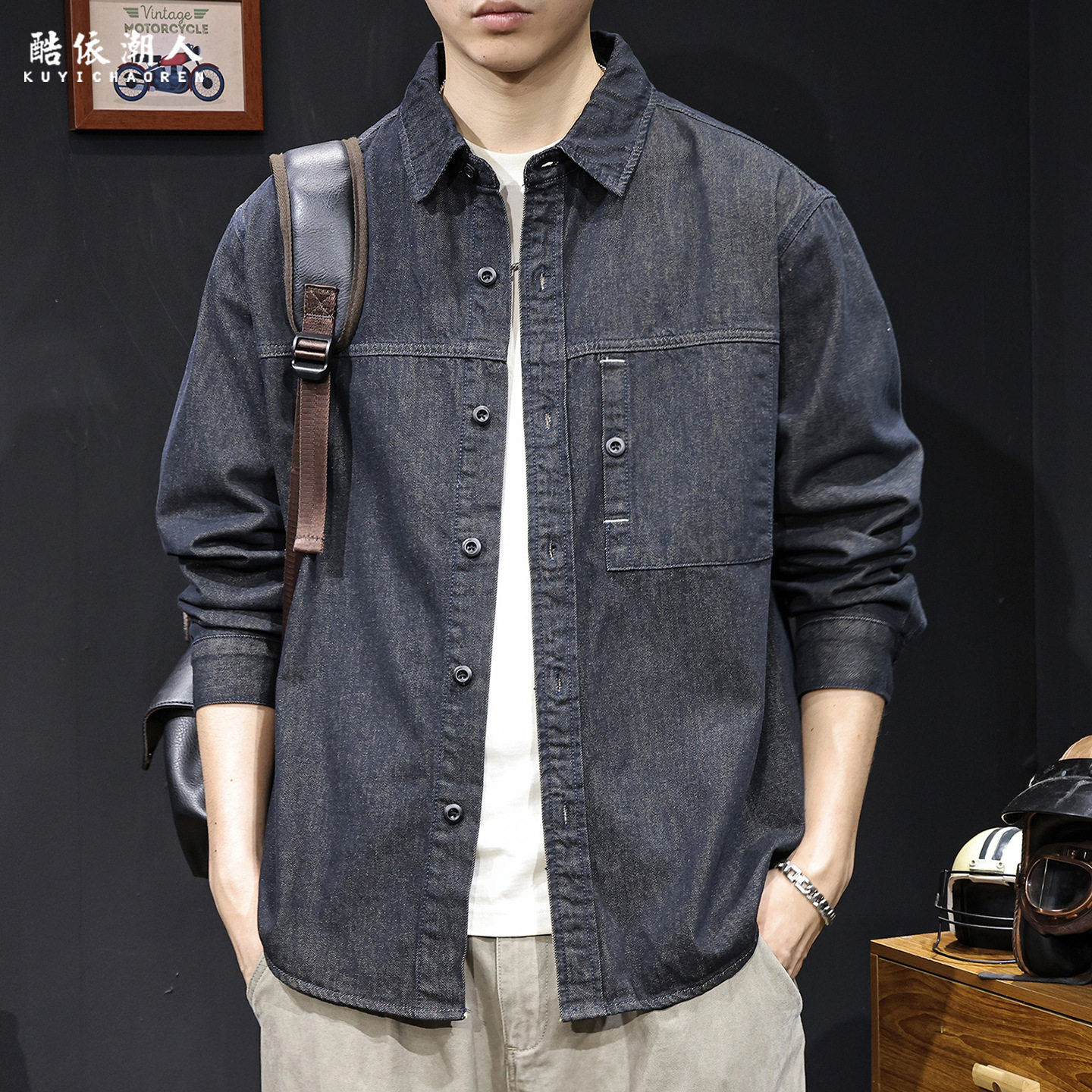 2026新款牛仔衬衫男长袖春秋款男装大码男士衬衣外套水洗衣服潮牌
