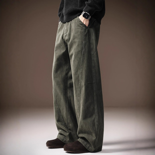 宽松弯刀阔腿老爹长裤 男秋冬新款 高街潮牌纯棉直筒休闲裤 高端美式